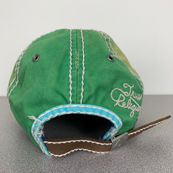 True Religion Distressed Green Yellow Blue Hat Y2K Strapback Cap main image 6